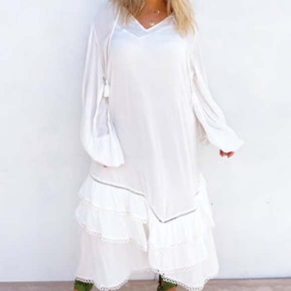 NEVER FULLY DRESSED White Harmony Long Sleeve Tiered Ruffle Maxi Dress NWT - Picture 9 of 16